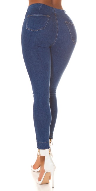 Skinny jeans hoge taille met zakken detail blauw